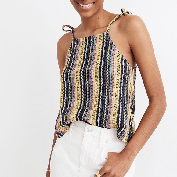𝅺NEW Madewell Rainbow Crochet Stripe Tie-strap Tank US M - Picture 1 of 6